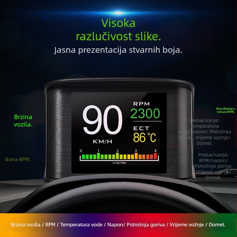 Automobilski LCD monitor P10 s TFT zaslonom, rezolucija 320x240, ulaz OBD2