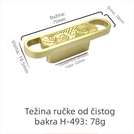Mosazna ručka - ručno izrađena, stil novokineskog dizajna, za namještaj i vrata ormara