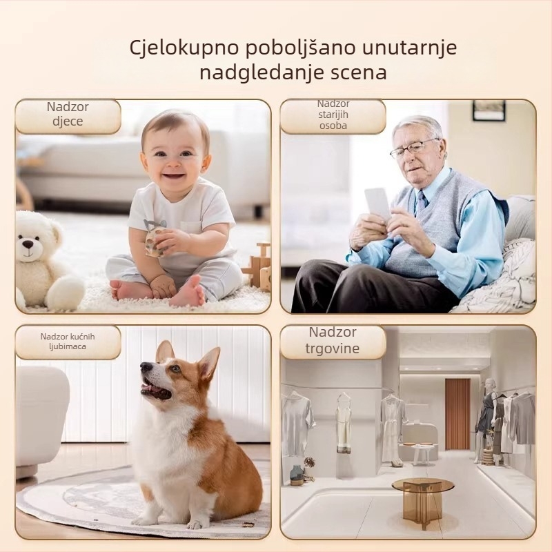 Unutarnja kamera za nadzor bez bušenja, s dvostrukom lećom, pametna kućna kamera 1080p