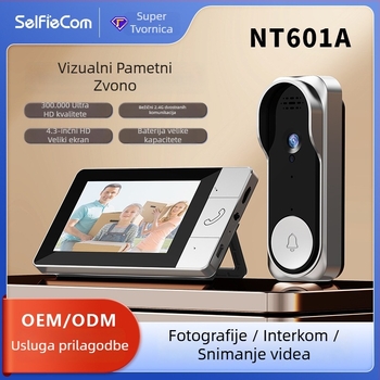 Video zvono na vrata Nt601a s unutarnjim zaslonom, dvosmjerna video komunikacija, HD noćno vidjenje, USB napajanje 5V