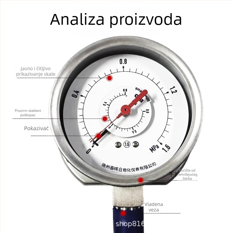 Differencijalni manometar s dvostrukim iglama i dvostrukim cijevima, otporan na udarce, tip memorije, nehrđajući čelik