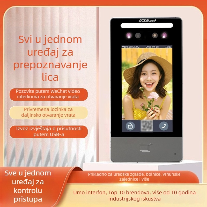 All-in-One sustav kontrole pristupa s prepoznavanjem lica, DK70, 50 zapisa, 24V napajanje, LCD video interkom, podržava prepoznavanje lica, otisak prsta, IC karticu i mobilnu aplikaciju