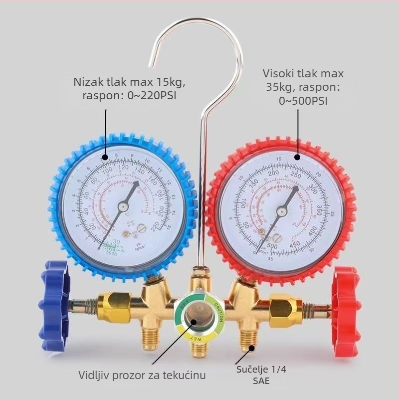 Vakuumski manometar tlaka za automobilsku klimatizaciju s dvostrukim mjeračima i ventilom za rashladno sredstvo R134A