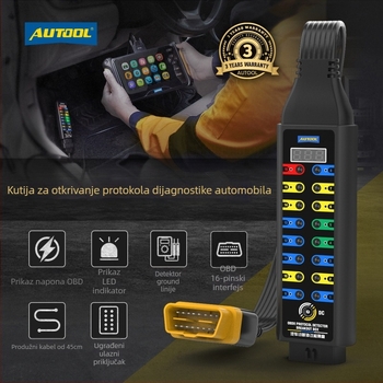 AUTOOL automobilni dijagnostički protokol test kutija – OBD detekcija signala, napajanje 8–30V, radna temperatura -20°C do 70°C
