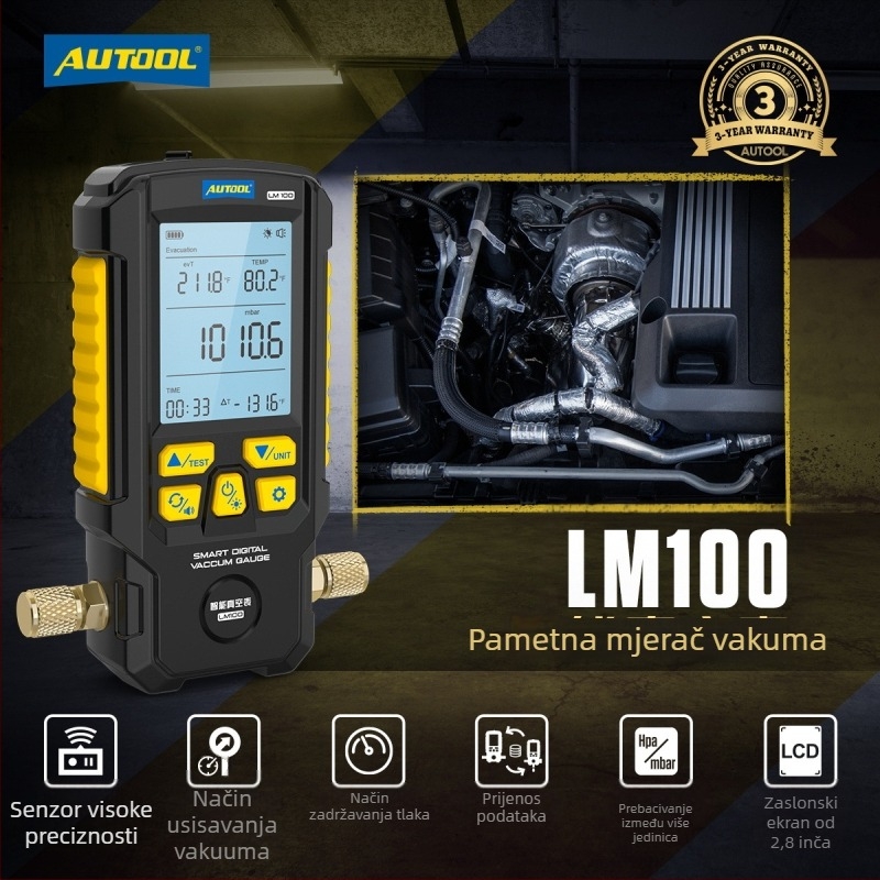 Autool LM100 Digitalni vakuumski tlakomjer za automobilsku klimu – visokoprecizni detektor curenja