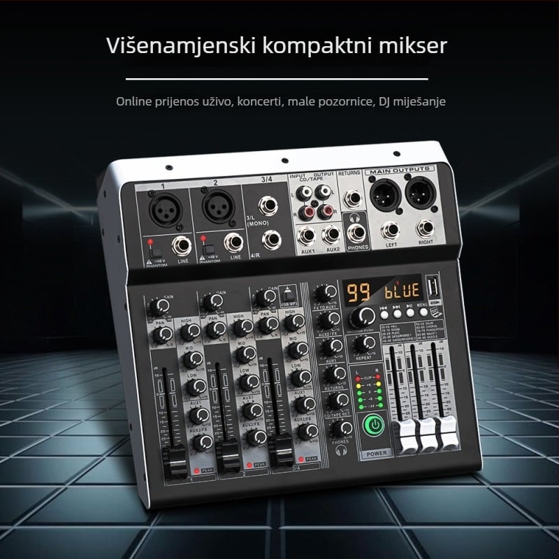 ZXI 4-kanalna Bluetooth USB mini mikser s ugrađenom zvučnom kartom za pozornicu i prijenos uživo