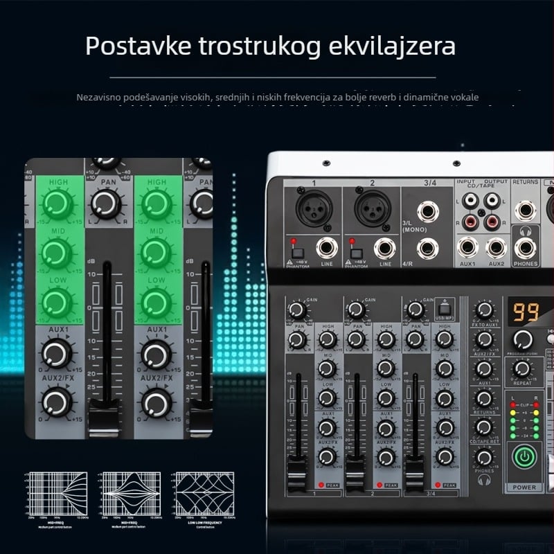 ZXI 4-kanalna Bluetooth USB mini mikser s ugrađenom zvučnom kartom za pozornicu i prijenos uživo