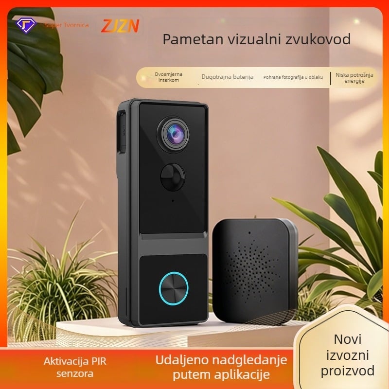 Bežični vizualni zvono za vrata s PIR detekcijom pokreta, dvosmjerna komunikacija, WiFi, napajanje baterijom 5V/2A, upravljanje putem aplikacije
