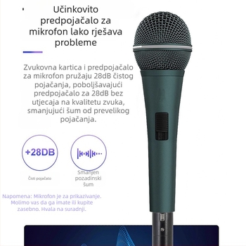 Prijenosno predpojačalo za dinamički mikrofon (48V napajanje, ugrađena zvučna kartica, redukcija šuma)