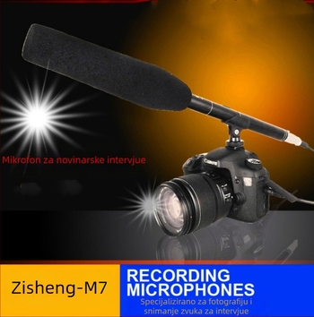 Profesionalni mikrofon za snimanje za DSLR i mobilne kamere, raspon frekvencija 40 Hz–20 kHz, SNR ≥75 dB, napajanje 3V, zamjenjiva baterija, trajanje baterije 3–6 h