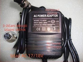Mikser – vanjski napajanje transformator adapter 17–18V, 3-pinski kružni priključak, 42W, model 338, Sharp Sound