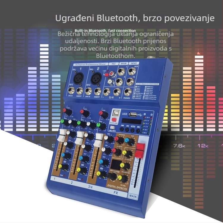 F4Pro DJ mikser konzola s USB audio sučeljem i Bluetoothom za kućnu upotrebu na računalu