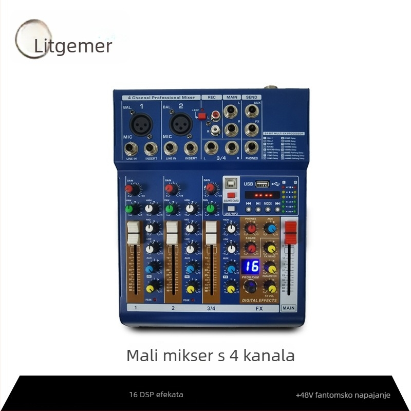 F4Pro DJ mikser konzola s USB audio sučeljem i Bluetoothom za kućnu upotrebu na računalu