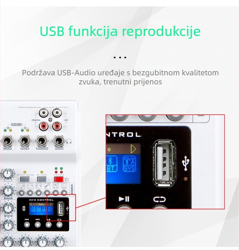 Fugue MX-08 Audio mikser s ugrađenim mikrofonom, USB i Bluetooth, 20W