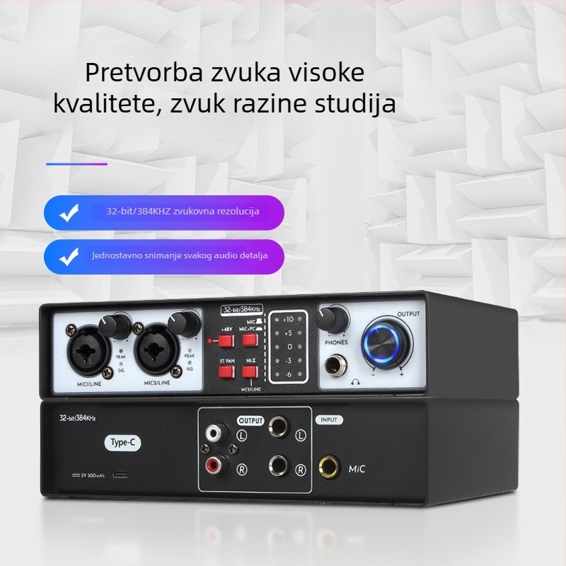 EPak UR-22MK USB 2-kanalni zvučni interfejs za stolno snimanje i miksanje, ulaz za instrumente, 20Hz-20kHz, SNR ≥70 dB
