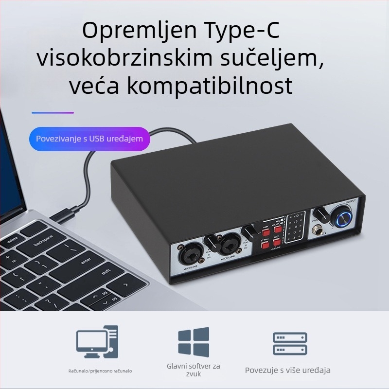 EPak UR-22MK USB 2-kanalni zvučni interfejs za stolno snimanje i miksanje, ulaz za instrumente, 20Hz-20kHz, SNR ≥70 dB
