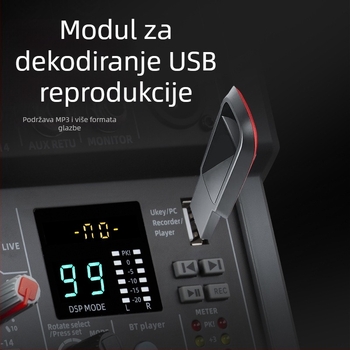 4-kanalni karaoke mikser s ugrađenim Bluetoothom i reverbnim efektom, JXSOU UM33 za kućno snimanje i prijenos uživo