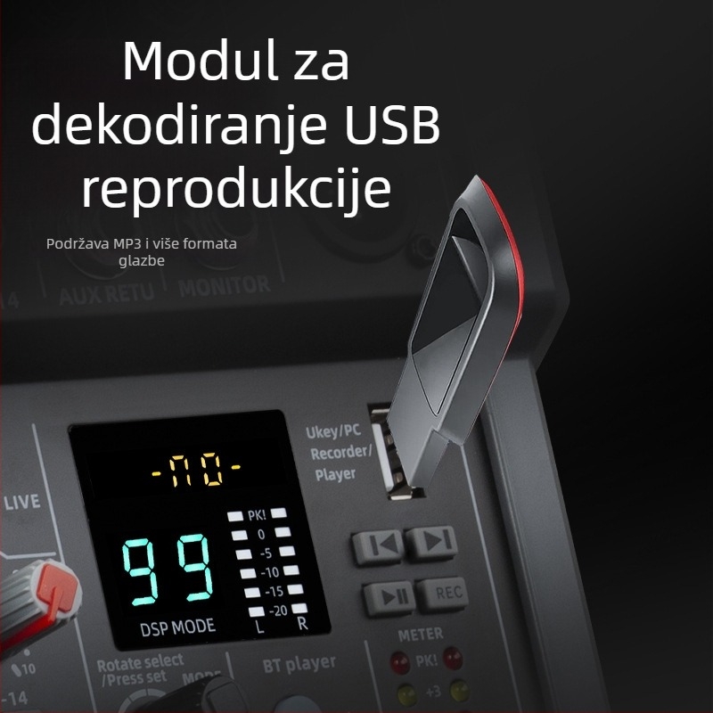 4-kanalni karaoke mikser s ugrađenim Bluetoothom i reverbnim efektom, JXSOU UM33 za kućno snimanje i prijenos uživo