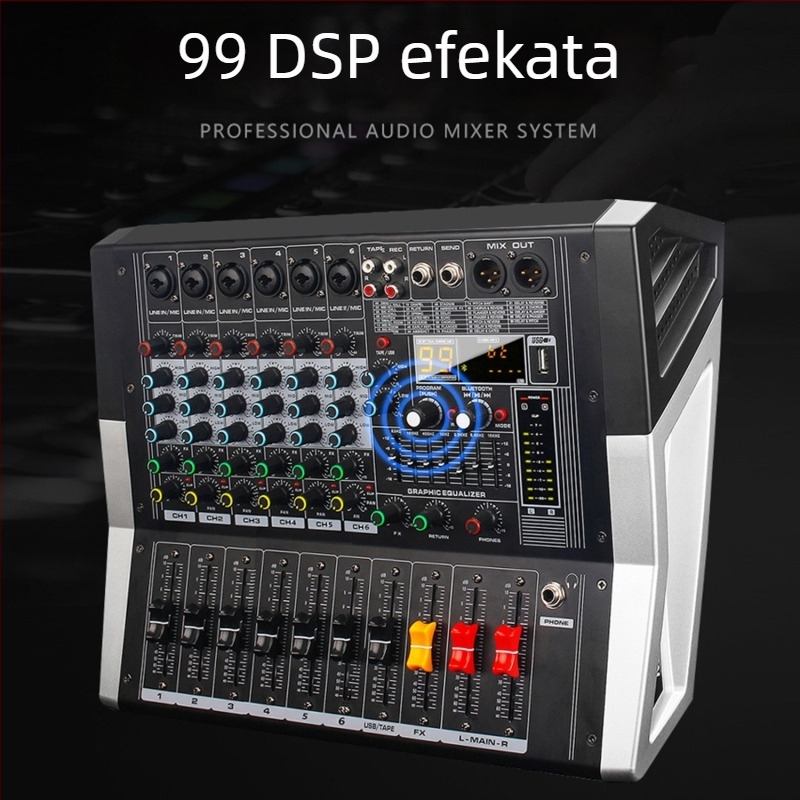 8-kanalni miješač zvuka s 7-pojasnim EQ, USB i Bluetooth za pozornicu i KTV (8-kanalni, 7-pojasni EQ, USB, Bluetooth)