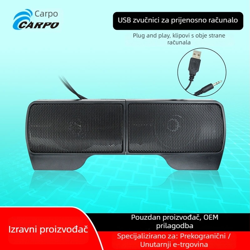 E9120 USB klip-on stolni zvučnik za PC/notebook, 2×1W, 70Ω, 90Hz–20kHz