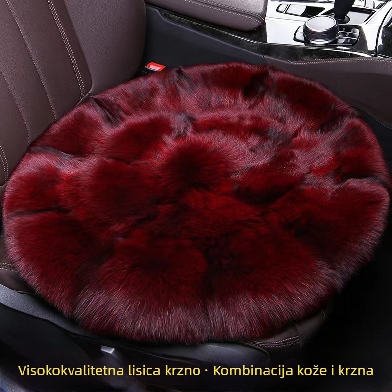 Zimski set jastučića za auto sjedalo s lisicom krznom, debeli i topli, okrugli jastučići, trodjelni set, protuklizno