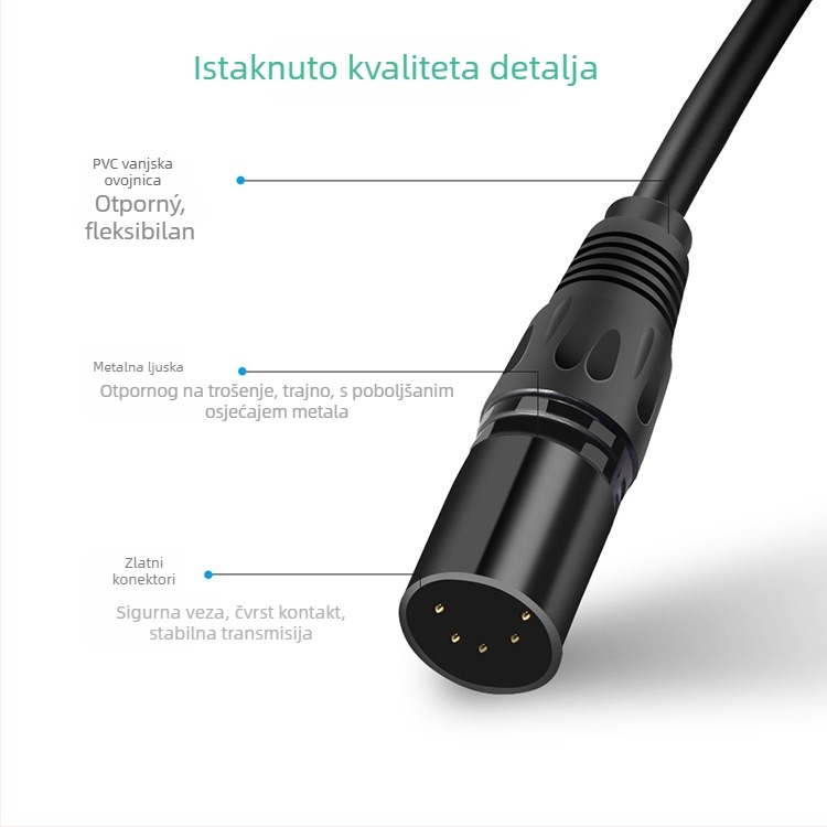 XLR muški na ženski kabel za mikrofon — uravnoteženi audio kabel za mikser i pojačalo