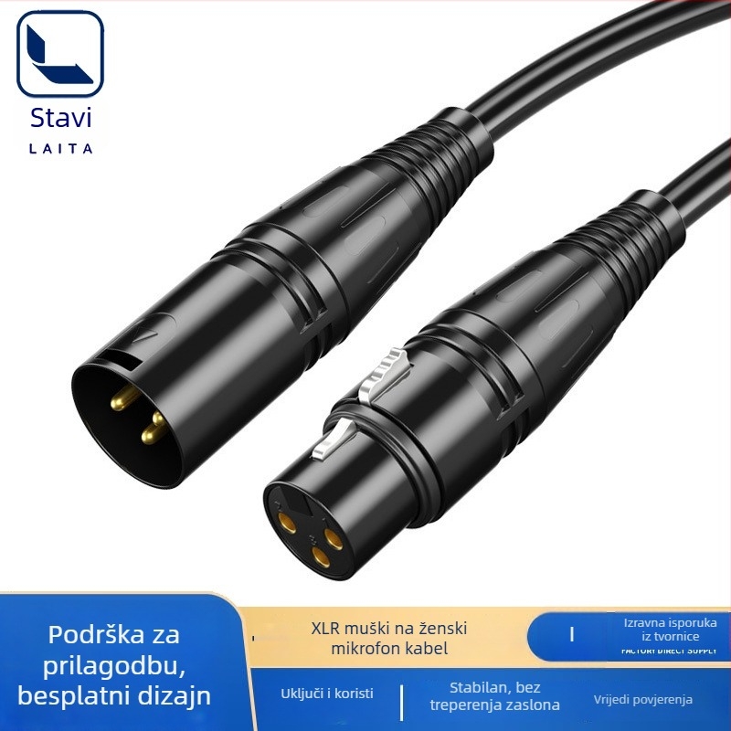XLR muški na ženski kabel za mikrofon — uravnoteženi audio kabel za mikser i pojačalo