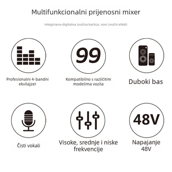 TEYUN profesionalni auto audio mikser s ekvilizerom i reverberatorom, napajanje 9-16V