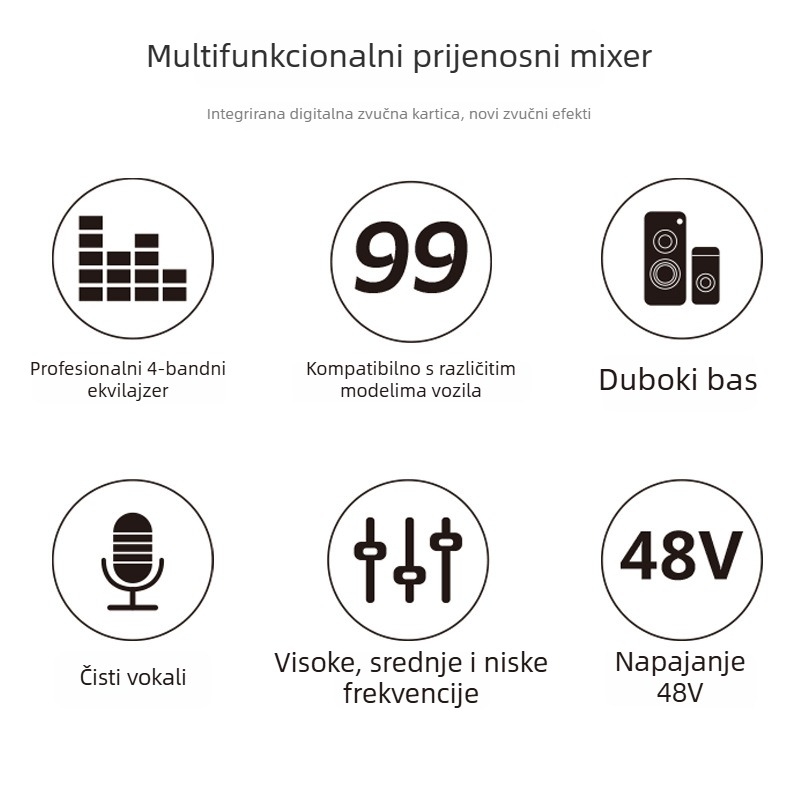 TEYUN profesionalni auto audio mikser s ekvilizerom i reverberatorom, napajanje 9-16V
