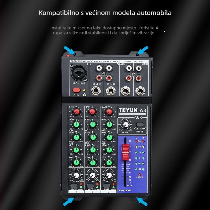 TEYUN profesionalni auto audio mikser s ekvilizerom i reverberatorom, napajanje 9-16V