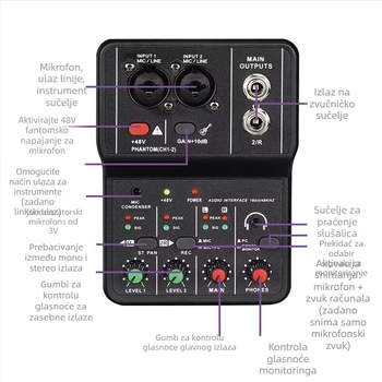 TEYUN Q-12 USB zvučna kartica za PC snimanje, bez drivera, 16-bit/24kHz