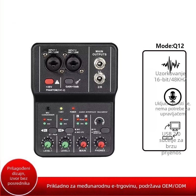 TEYUN Q-12 USB zvučna kartica za PC snimanje, bez drivera, 16-bit/24kHz