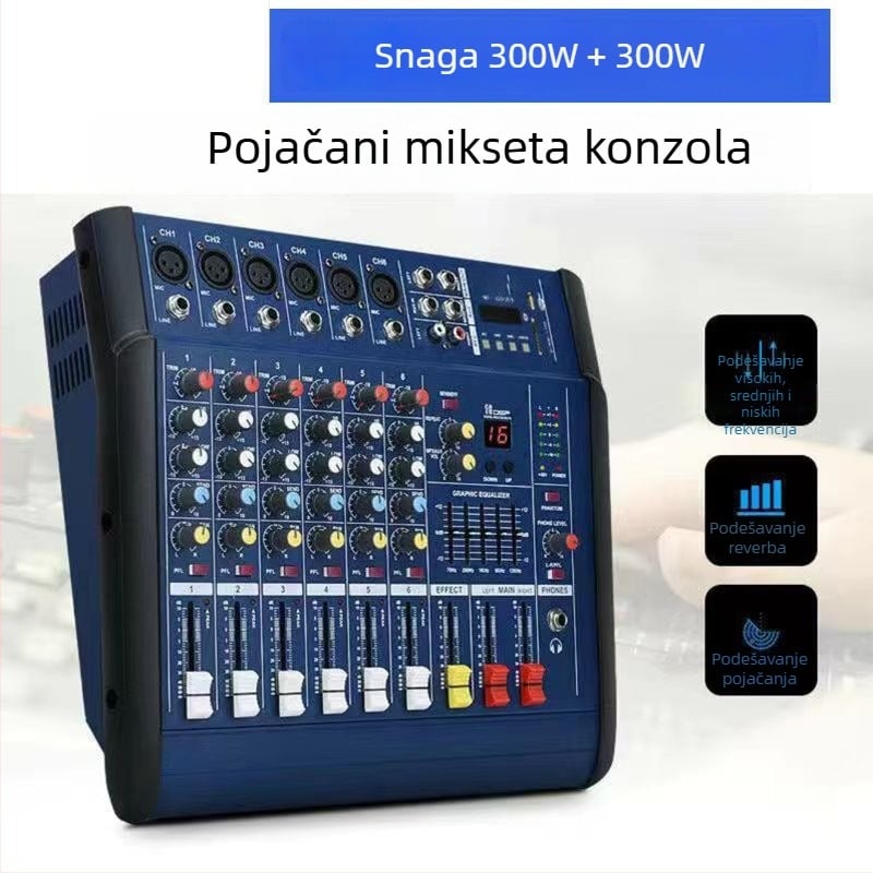 4/6/8/12-kanalni mikser s ugrađenim pojačalom – sve-u-jednom uređaj za vanjske nastupe, karaoke i vjenčanja, audio nadzor