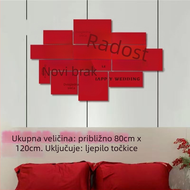 Vjenčani dekor: 3D naljepnica za zid s simbolom dvostruke sreće, papirno pakiranje u OPP vrećici, brend Shu birch, za vjenčanja