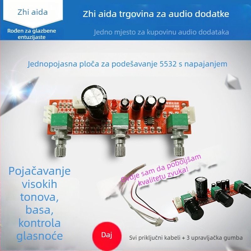 Zhiaida NC5532 Ploča za ton i glasnoću s operativnim pojačalom, 2-kanalna, bez APP podrške, za VW, Dodaci