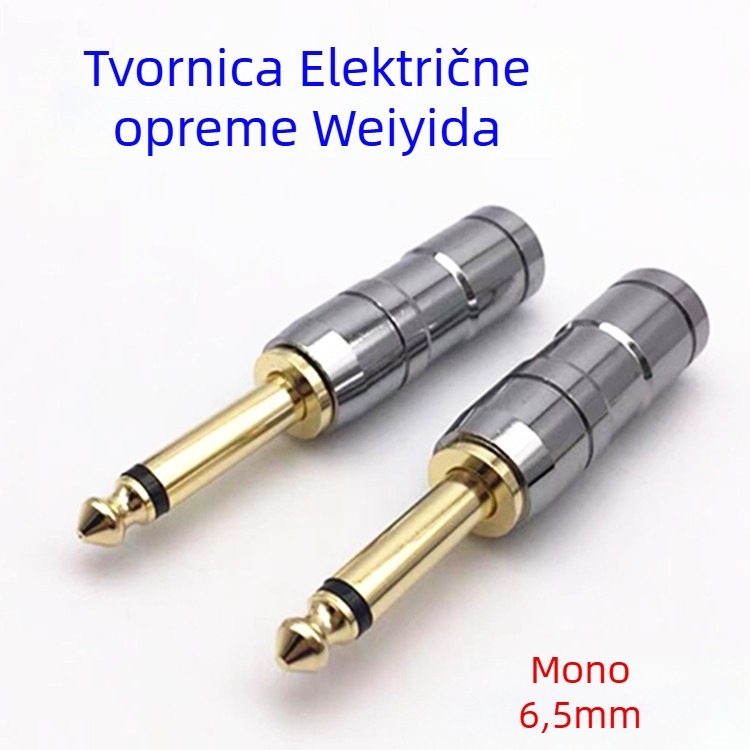 Monofonični 6,35 mm utikač za mikrofon, sa zavarenim vrhom, bakrena cijev, pozlaćeni sloj; radna temperatura 50°C