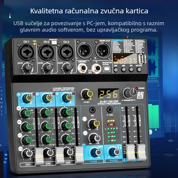 Biner USB Bluetooth 6-kanalni mikser s DSP efektima za snimanje na računalu i sastanke