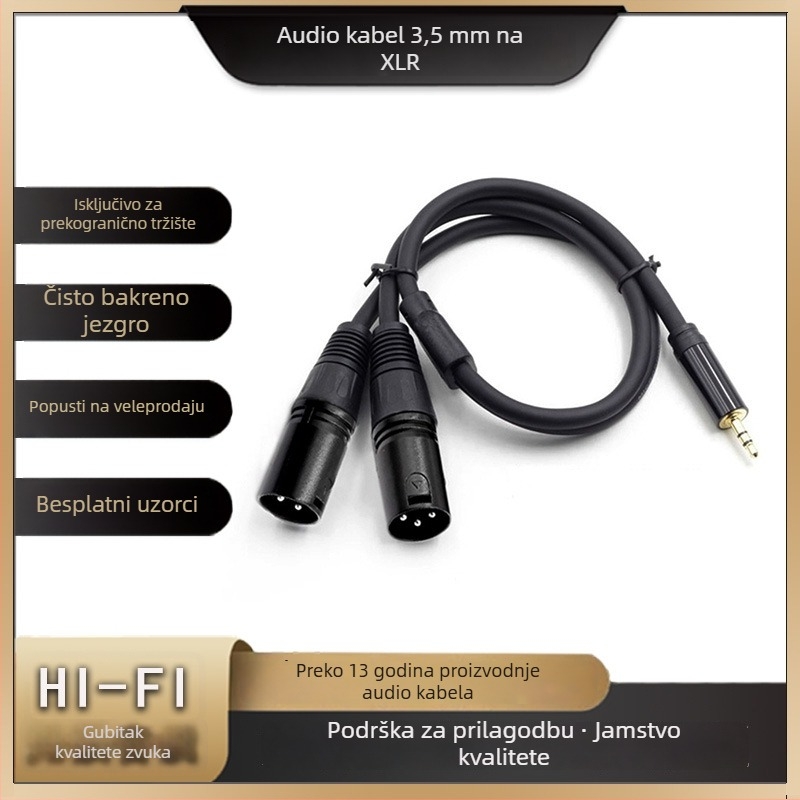 TRS audio kabel za dvostruki XLR, 3,5 mm na 2× XLR-F, oblikovan, niklano bakreno jezgro, OFC vodovi, 125 g
