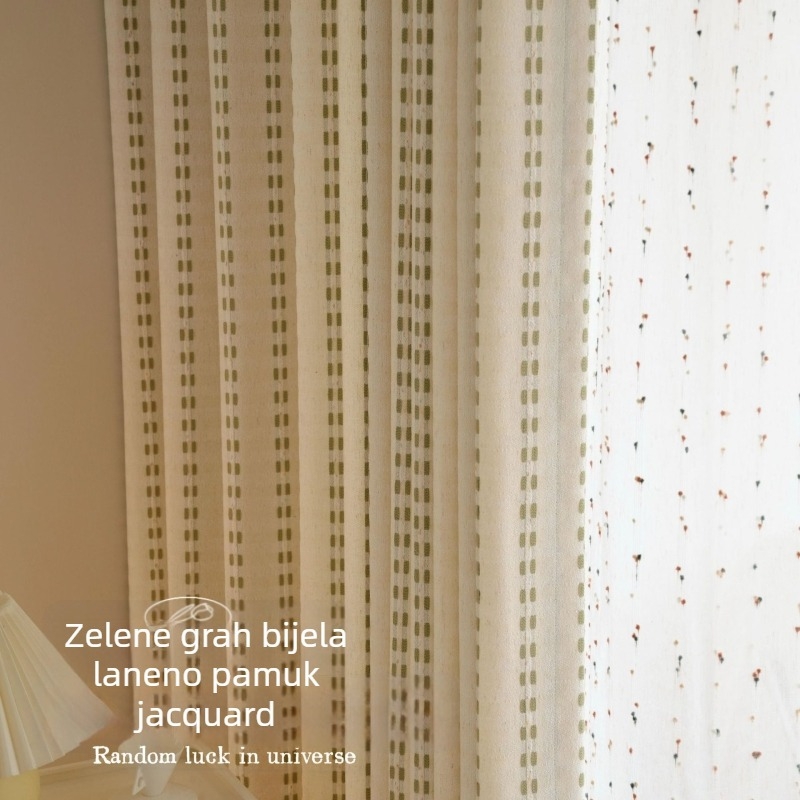 2025 nova zelena pruga, francuski pamuk-lan jacquard blackout zavjese za dječju sobu, spavaću sobu ili dnevni boravak – elegantan vrhunski dizajn