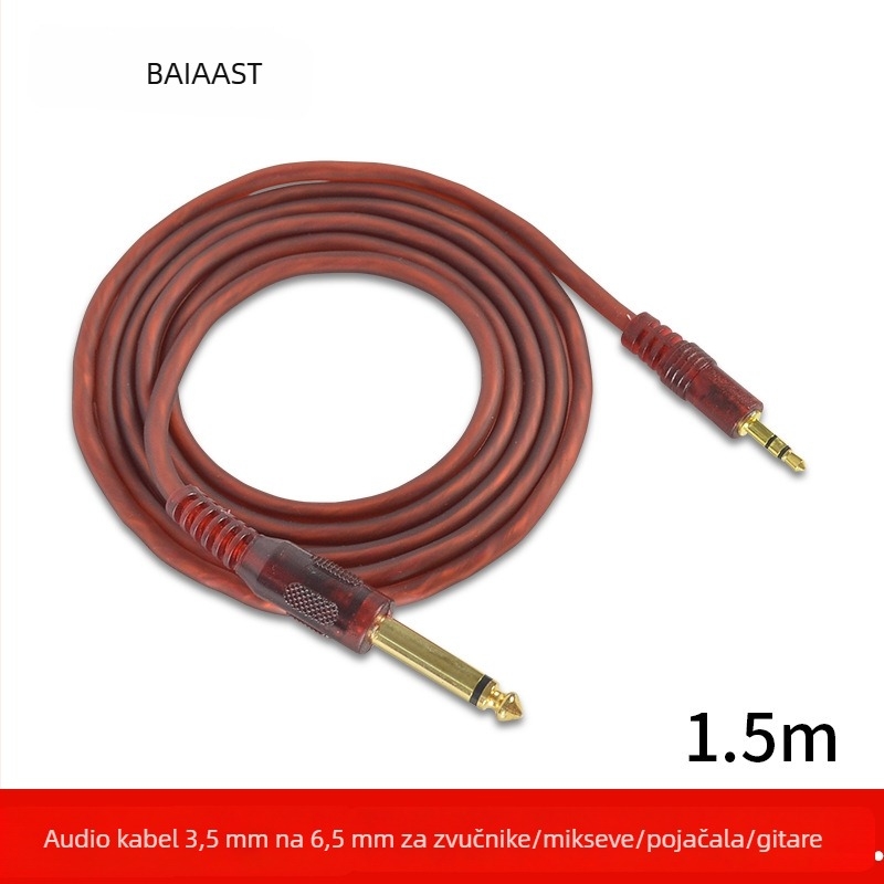 Audio kabel 3,5 mm na 6,5 mm, muški–muški, zlatni konektori, bakreno središte, PVC omotač, za audio opremu i miksere