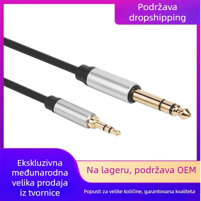 Audio kabel 3,5 mm do 6,5 mm muški za mikrofon, pojačalo i mikser, zlatni kontakti, jezgro od aluminijske zlitine