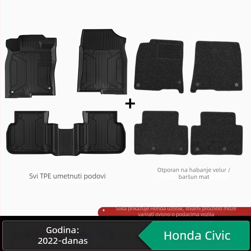 Podne prostirke od TPE, injekcijski oblikovane, kompatibilne s Honda Accord, CR-V, Crosstour, Fit, Lingpai