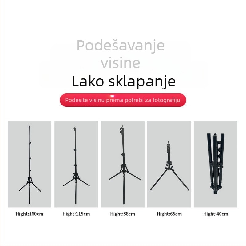 Fotografski podni stativ s konstrukcijom od željeza i najlona, 3 sekcije, promjer cijevi 16–25 mm, nosivost 2–4 kg