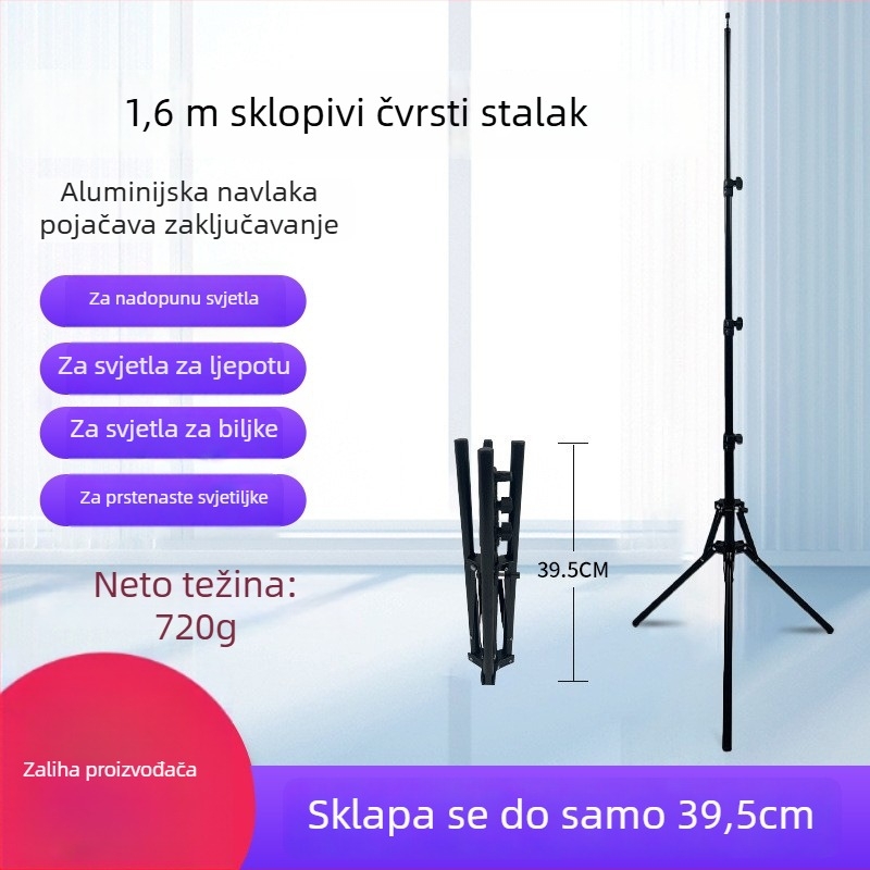 Fotografski podni stativ s konstrukcijom od željeza i najlona, 3 sekcije, promjer cijevi 16–25 mm, nosivost 2–4 kg