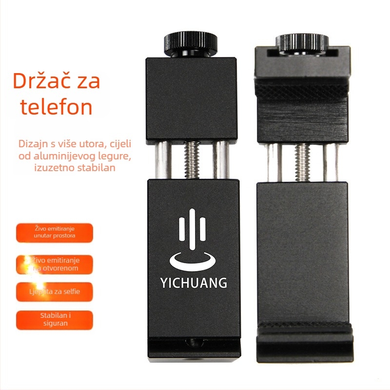 Metalni klip za mobitel s pan/tilt funkcijom, tijelo od aluminijske legure, nosivost 6–10 kg