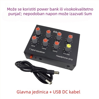 Pojačalo za slušalice sa sedmerostrukim stereo ekvilajzerom i kontrolom visokih, srednjih i basa za mobitele — Rhythm Imagination Eq-7