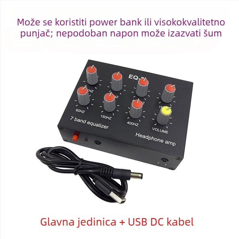 Pojačalo za slušalice sa sedmerostrukim stereo ekvilajzerom i kontrolom visokih, srednjih i basa za mobitele — Rhythm Imagination Eq-7