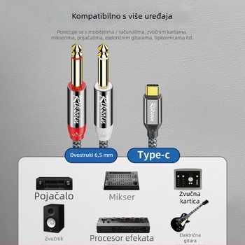 Type-C audio kabel s dvostrukim izlazom od 6,5 mm, 6,35 mm priključcima, za elektroničku klavijaturu i audio mikser