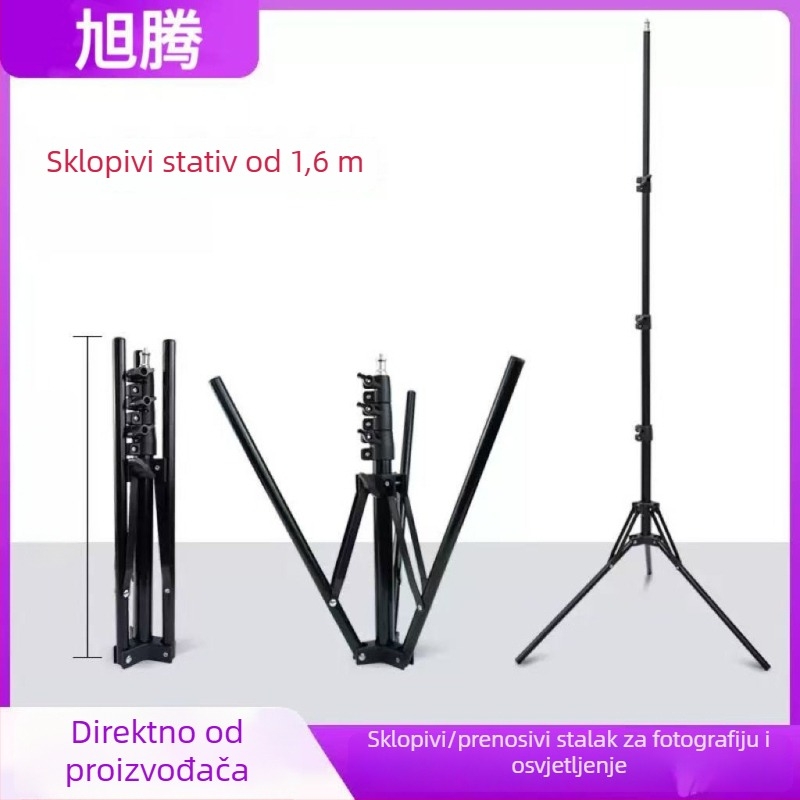 Stativ za live streaming s reverzno-sklopnim dizajnom, 4 sekcije, željezna konstrukcija, nosivost 3 kg, težina 590 g, bez ploče brzog oslobađanja, stabilno snimanje