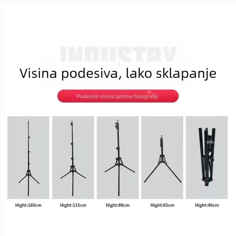 Stativ za live streaming s reverzno-sklopnim dizajnom, 4 sekcije, željezna konstrukcija, nosivost 3 kg, težina 590 g, bez ploče brzog oslobađanja, stabilno snimanje